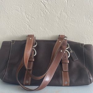 Pre loved brown leather coach top handle bag